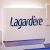 The logo of French media group Lagardere is seen at the group’s shareholders meeting in Paris