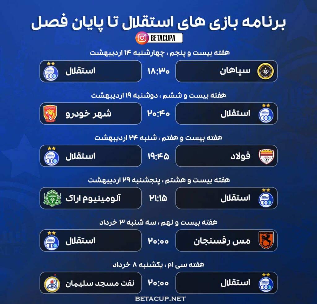 برنامه بازی های استقلال در لیگ برتر 1400/1401